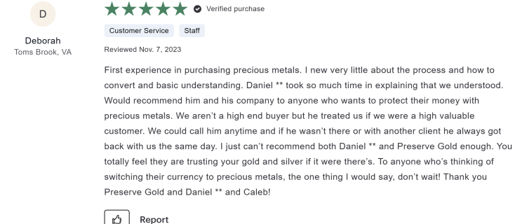 Preserve Gold complaints and reviews example 2