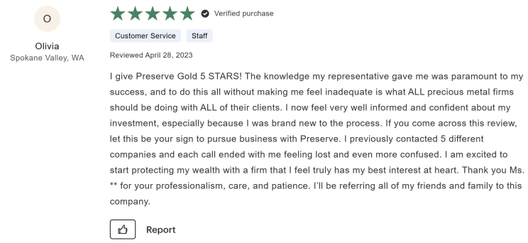 Preserve Gold complaints and reviews example 3